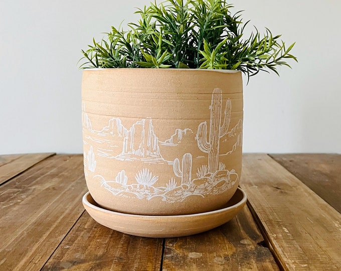 Desert Planter with Saucer - Succulent/Plant Pot - Handmade Ceramic