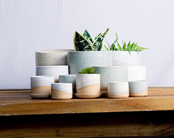 Round Bottom Planter and Saucer - Handmade Ceramic planter- size options