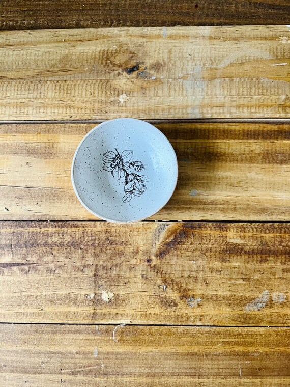 floral ramekin. Microwaveable. white Handmade.