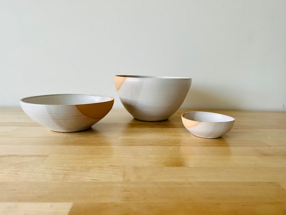 Angeled white bowls. Assorted sizes. Handmade.