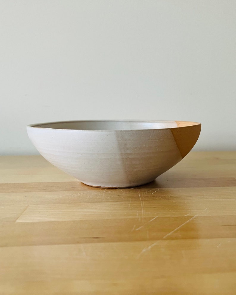 Angled Bowls White and Natural Stoneware Handmade Ceramic Kitchenware Size and Style Options Medium - Beige/White