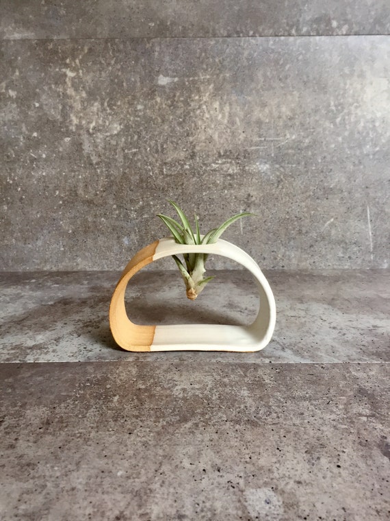 Small Airplant stand- ceramic plant stand- - two tone white on beige stoneware