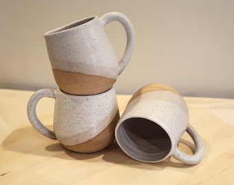 Seconds - Round Bottom Mugs - Speckled White - Handmade Ceramic Kitchenware