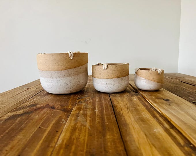 Hanging Orb Planter with Cord - White - Handmade Ceramic - Size options- color options