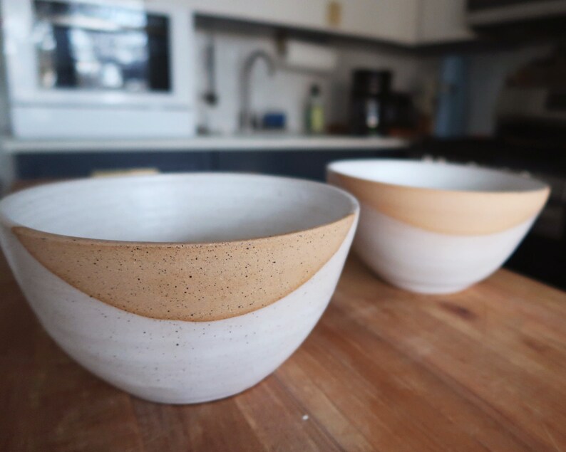Angled Bowls White and Natural Stoneware Handmade Ceramic Kitchenware Size and Style Options image 6