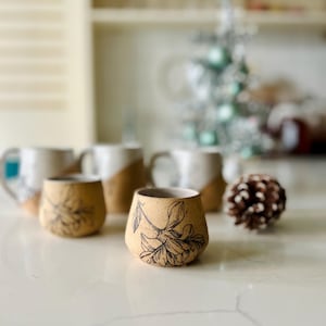 Flower Espresso Cup - White & Speckled Stoneware - Handmade Ceramic Coffee Mug - Small Tumbler Gift-