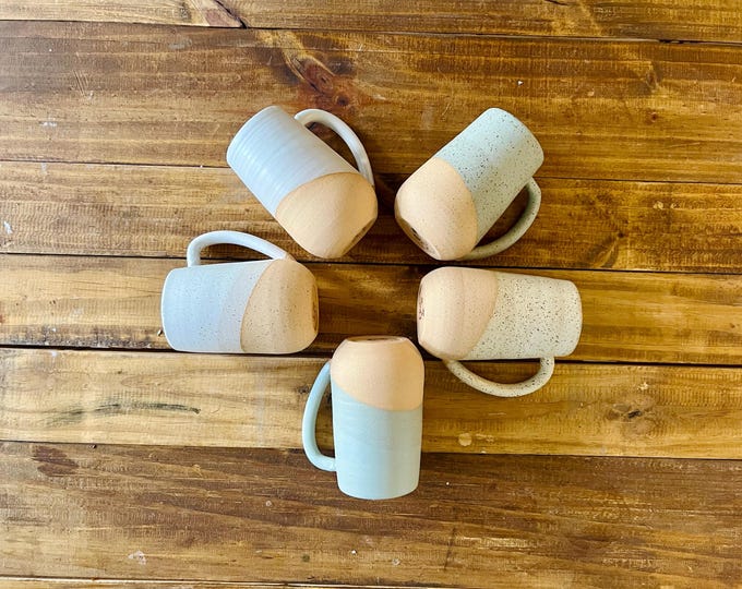 Tall Round-Bottom Mug - White and Buff - Handmade Ceramic Coffee Mug
