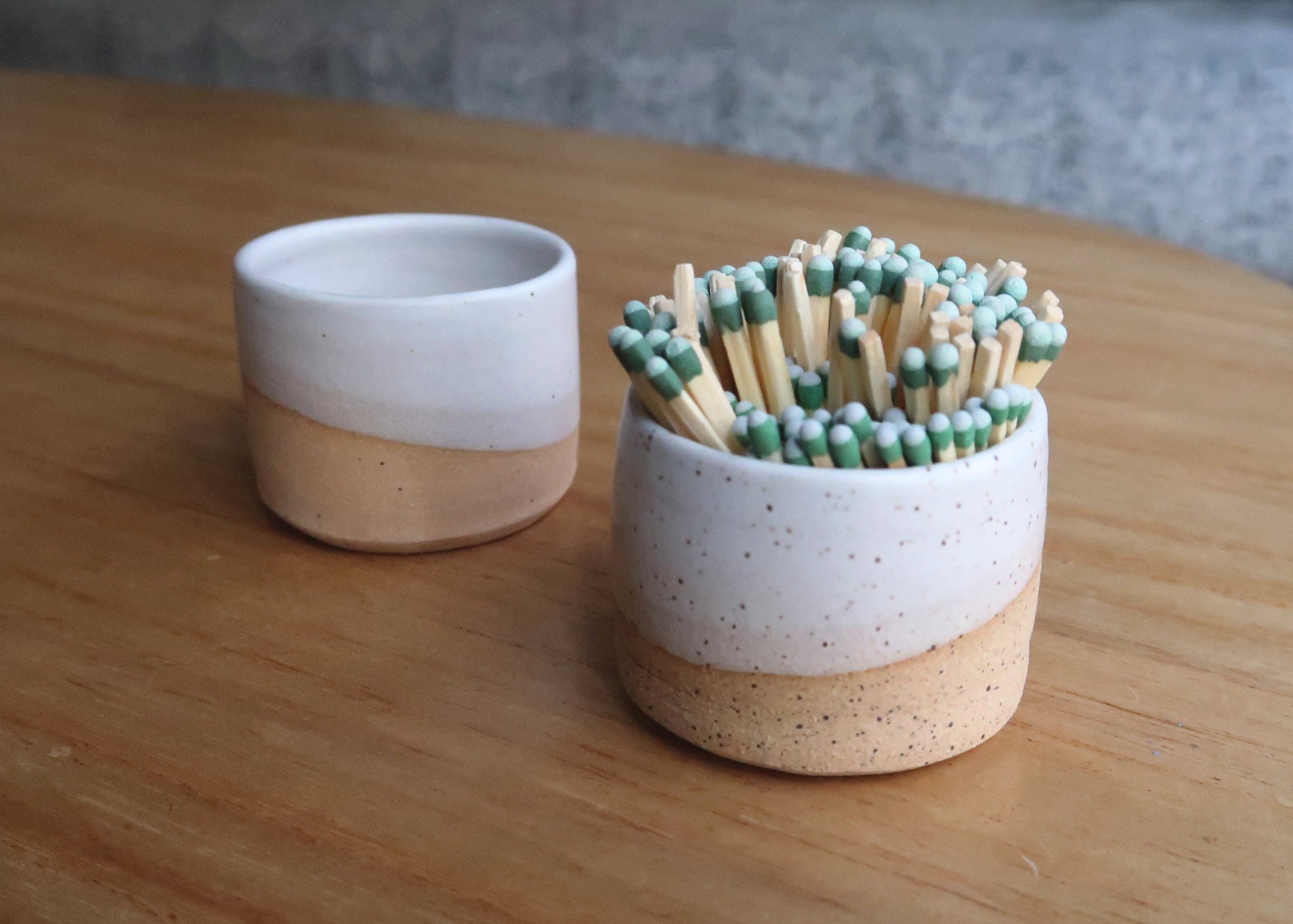 Pottery Match Jars With Matchsticks
