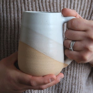 Tall Round-Bottom Mug White and Beige Handmade Ceramic Coffee Mug image 9