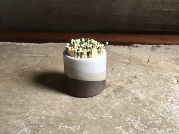 Ceramic Matchstick holder- Strike on side- White on chocolate clay - small jar