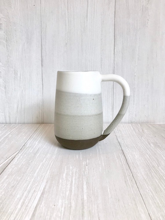 Chocolate-ceramic mug - tall coffee cup - striped coffee mug - white on chocolate