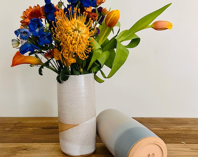 Criss-Cross Vase - Tall Cylinder - Handmade Ceramic - Color Options