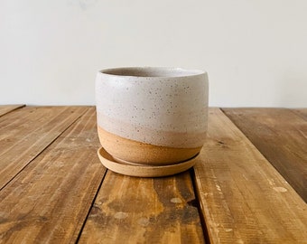Round-Bottom Pot and Saucer - White - Handmade Ceramic