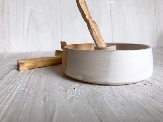 Beige- ceramic palo santo incense burner- ceramic tray- palo santo wood stick optional! white and beige