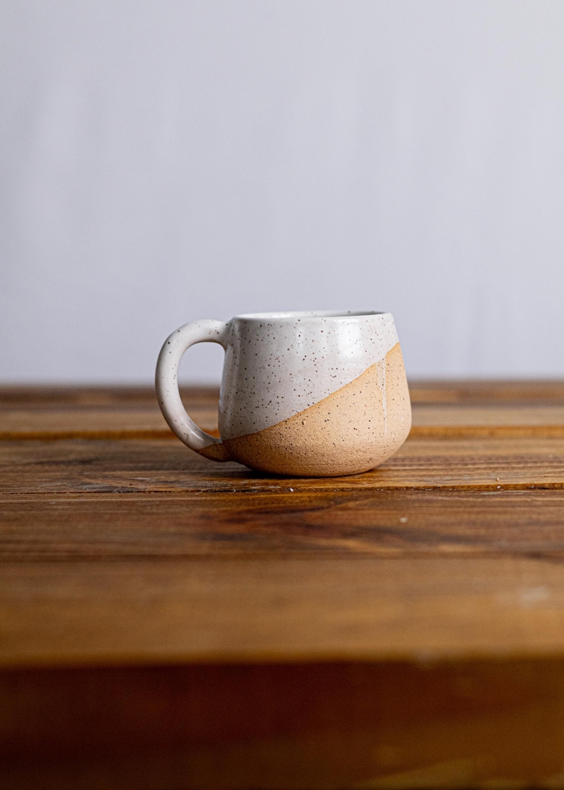 Round-Bottom Espresso Mug - handmade small coffee cups-Unique Stoneware Kitchenware- 4oz speckled white