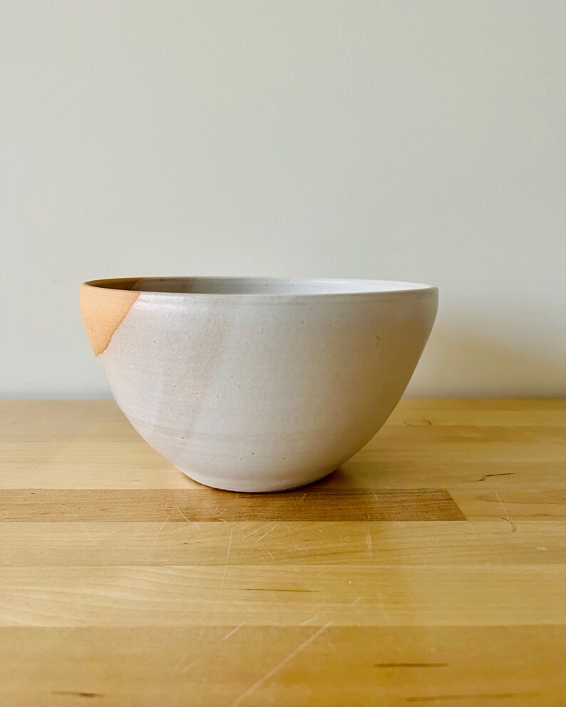 Angled Bowls White and Natural Stoneware Handmade Ceramic Kitchenware Size and Style Options Large - Beige/White