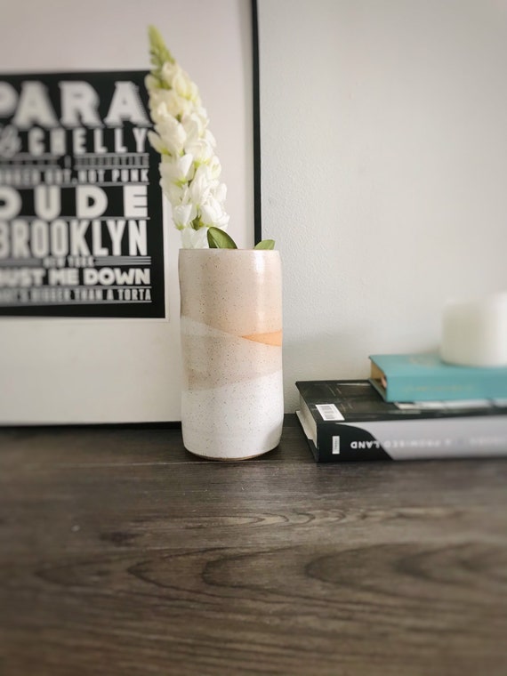 tall ceramic utensil holder- flower vase- handmade