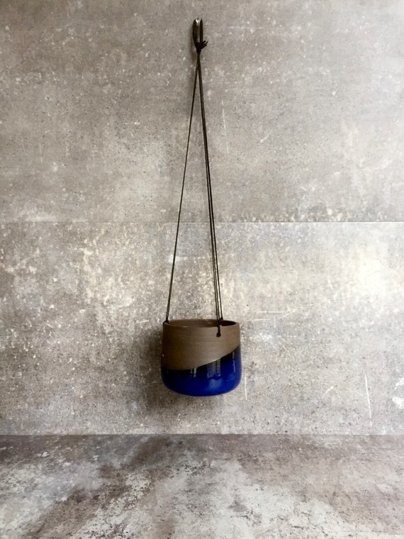 Small Ceramic planter-Blue- hanging flower pot -herb planter