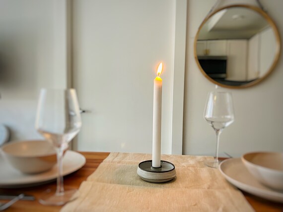 Angled candle holder for taper candle. Handemade. White. Ceramic