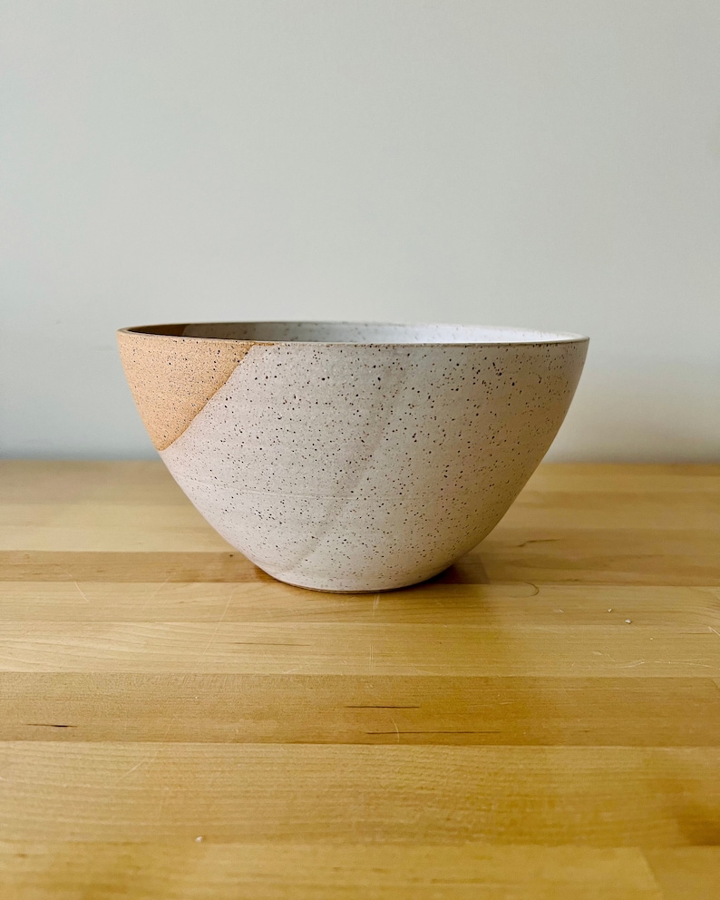 Angled Bowls White and Natural Stoneware Handmade Ceramic Kitchenware Size and Style Options Large - Speckled