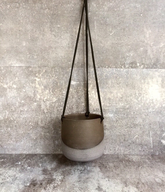 Large Ceramic planter-Purple/gray- Hanging flower pot - herb planter