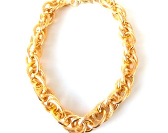 Chunky Gold Chain Textured Link Handmade Necklace