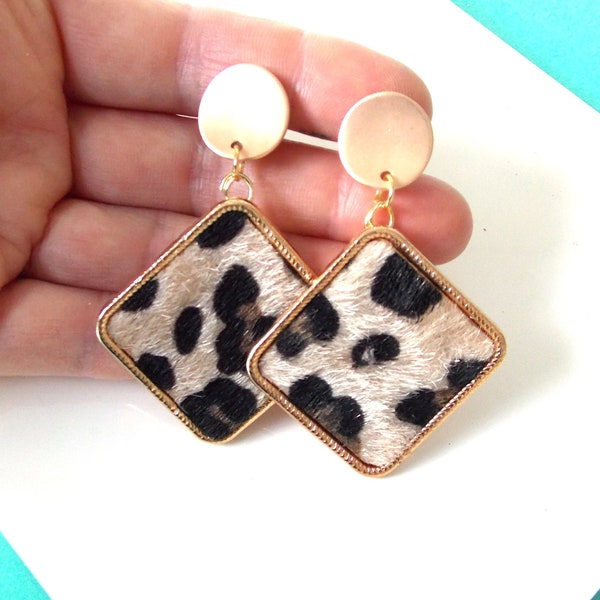 CLIP ON Leopard Print Drop Style EARRINGS