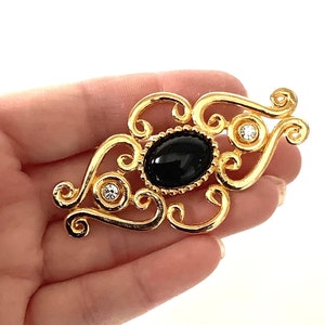 Vintage 80’s Gold and Black Ornate Brooch