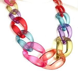 Chunky Multi-Coloured Acrylic Chain Statement Necklace