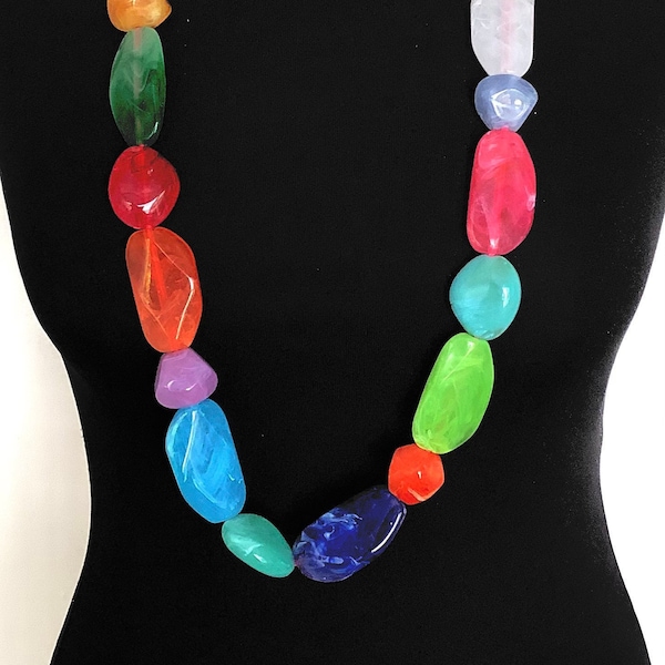 Long Chunky Multi-Coloured Acrylic Bead StatementNecklace.