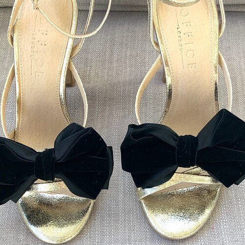 Ladies Big Black Velvet Bow Shoe Clips Etsy UK