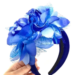 Royal Blue Floral Padded Headband Fascinator Weddings Races
