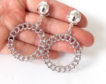 Silver Chain Style Hoop Clip-On Earrings