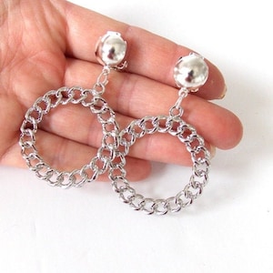 Silber Kette Stil Creolen Clip-On Ohrringe