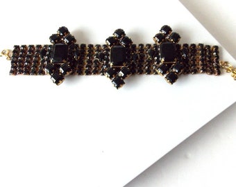 Vintage 80's Black Jewelled Bracelet