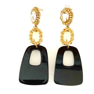 Black and Gold Handmade Drop Statement Earrings