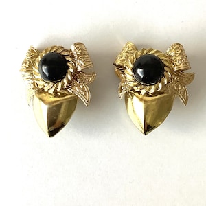 CLIP ON VIntage 80’s Black and Gold Bow Statement Earrings