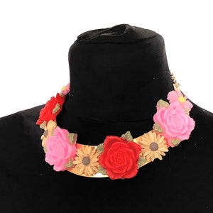 Multi-Coloured Floral Torque Boho Festival Choker Necklace image 5