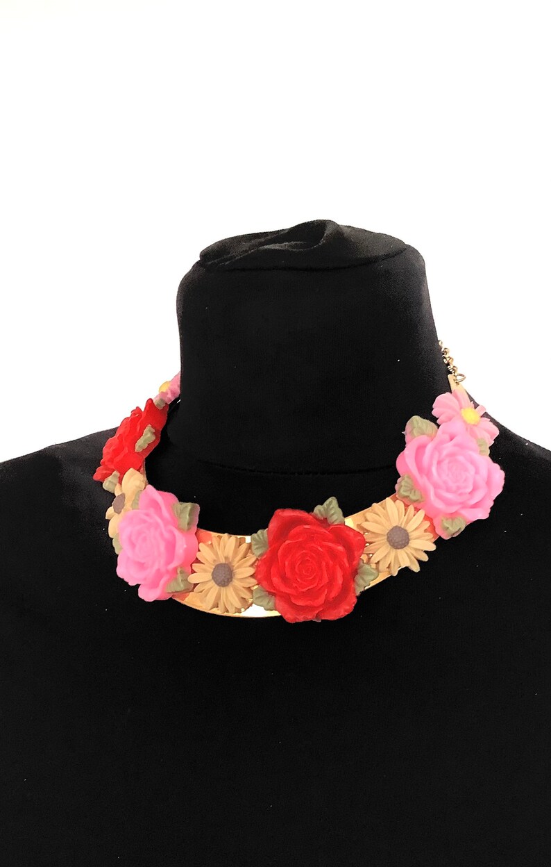 Multi-Coloured Floral Torque Boho Festival Choker Necklace image 5