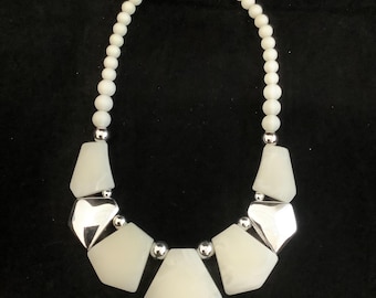 Vintage 80’s White and Silver Retro Neck,ace New Dead Stock