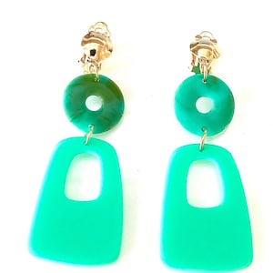 CLIP ON Aqua Acrylic Handmade Earrings