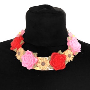 Multi-Coloured Floral Torque Boho Festival Choker Necklace image 8