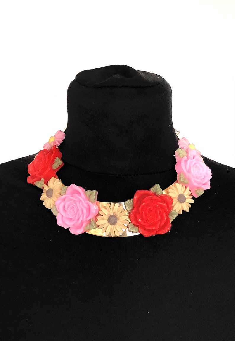 Multi-Coloured Floral Torque Boho Festival Choker Necklace image 8