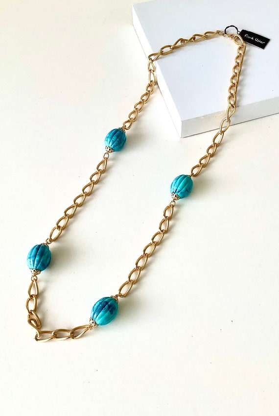 Vintage 80’s Gold and Turquoise Frank Usher Chain… - image 1