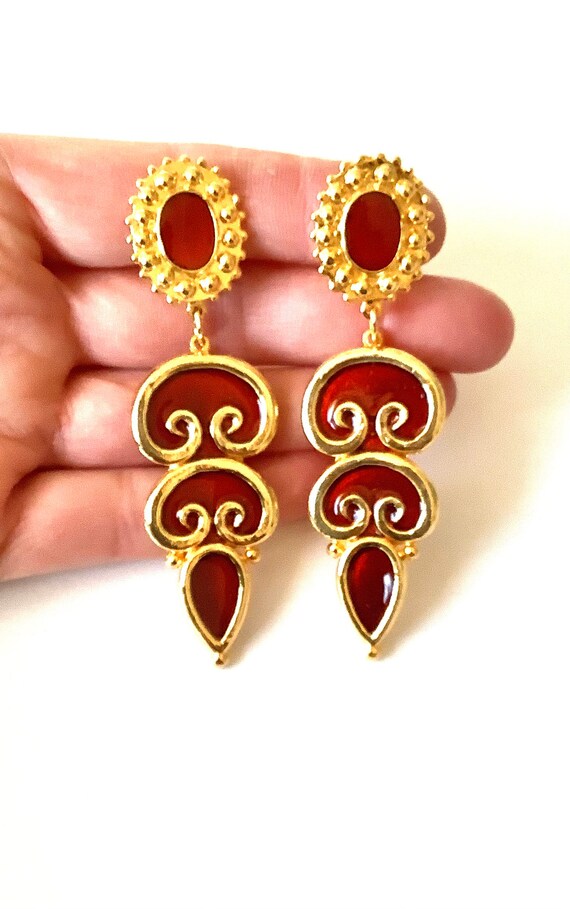 CLIP ON Vintage 90’s Tan and Gold Statement Earri… - image 3