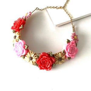 Multi-Coloured Floral Torque Boho Festival Choker Necklace image 10