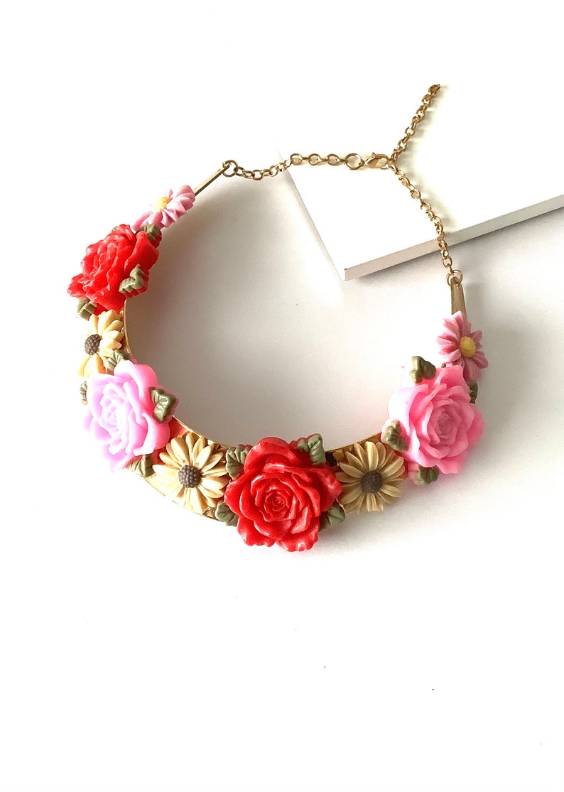 Multi-Coloured Floral Torque Boho Festival Choker Necklace image 10