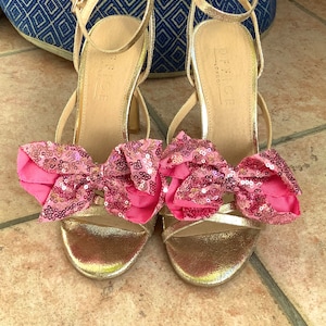 Ladies Girls Big Pink Sequin Shoe Bows