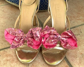 Ladies Girls Big Pink Sequin Shoe Bows