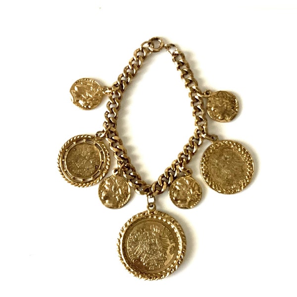 Vintage 80’s Gold Multi Coin Charm Bracelet